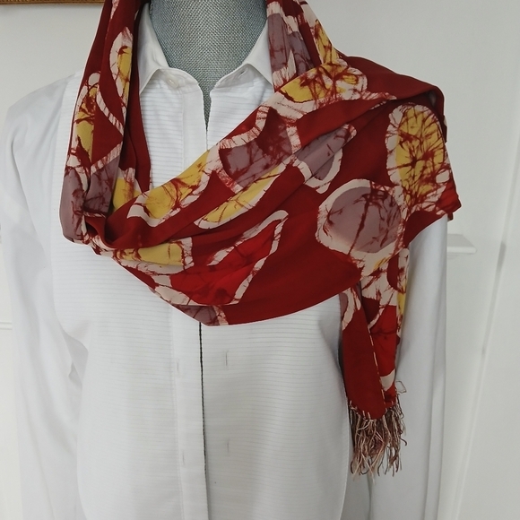 Vintage Aviator Scarf Fringe Tassel Tie Dye Batik Boho Floral 10" x 50" - Picture 8 of 14